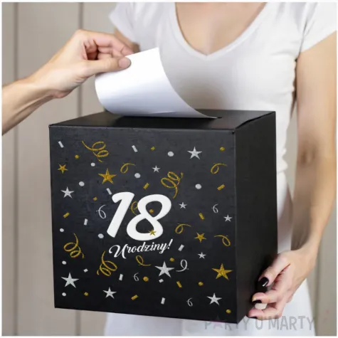 pudelko na telegramy skrzynka na koperty i pienidze 18 urodziny glamour osiemnastka czarne