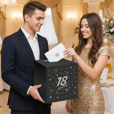 pudelko na telegramy skrzynka na koperty i pienidze 18 urodziny glamour osiemnastka czarne