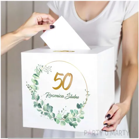 pudelko na telegramy skrzynka na koperty i pienidze 50 rocznica slubu zlote gody biala