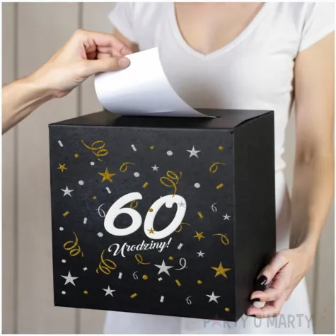 pudelko na telegramy skrzynka na koperty i pienidze 60 urodziny glamour czarne