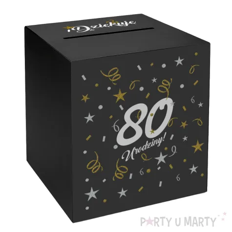 pudelko na telegramy skrzynka na koperty i pienidze 80 urodziny glamour czarne