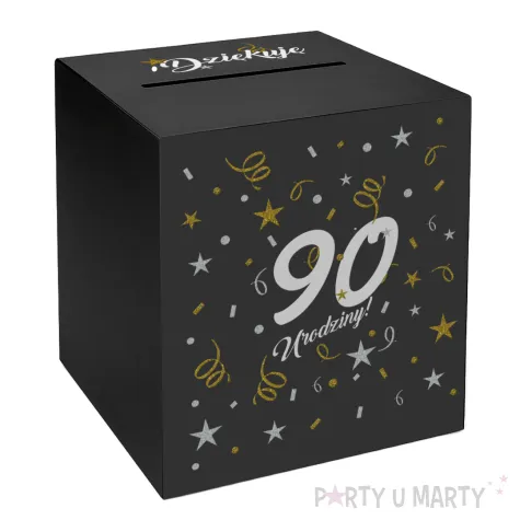 pudelko na telegramy skrzynka na koperty i pienidze 90 urodziny glamour czarne