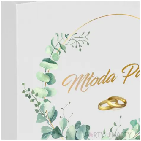 pudelko na telegramy skrzynka na koperty i pienidze slub mloda para eukaliptus beauty biala