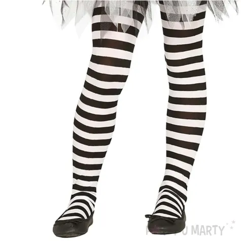 rajstopy dla dzieci w paski halloween bialo czarny guirca 122 152 cm
