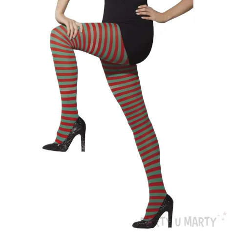 rajstopy elfka w paski czerwono zielony smiffys rozm uniw