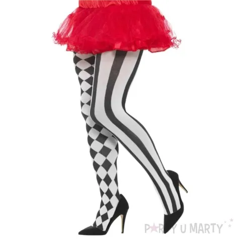 rajstopy halloween harlequin czarno biale rozm plus size