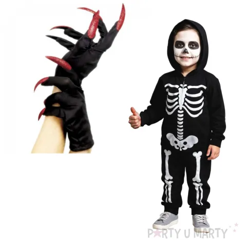 rekawiczki diabelskie pazury z brokatem czarne smiffys