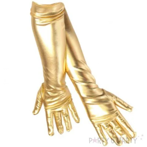 rekawiczki elegant metaliczne zlote guirca 44 cm