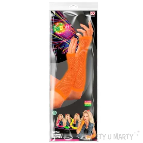 rekawiczki kabaretki neonowe dlugie lata 80 pomaranczowy widmann 33 cm
