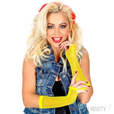 rekawiczki kabaretki neonowe dlugie lata 80 zolty widmann 33 cm