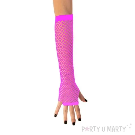 rekawiczki kabaretki neonowe lata 80 rozowy fyasa 24 cm