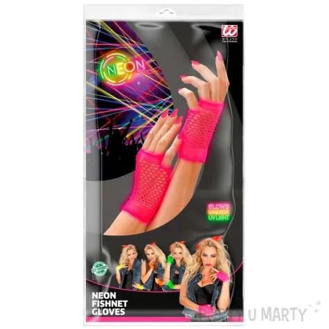 rekawiczki kabaretki neonowe lata 80 rozowy widmann