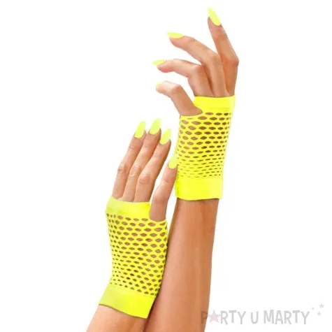 rekawiczki kabaretki neonowe lata 80 zolty widmann