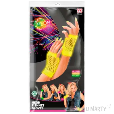 rekawiczki kabaretki neonowe lata 80 zolty widmann