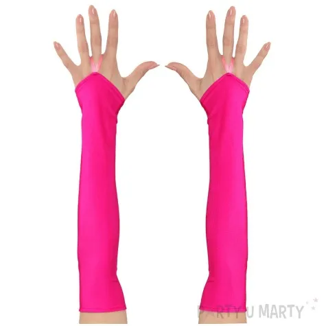 rekawiczki satynowe neonowe dlugie lata 80 rozowy widmann 43 cm