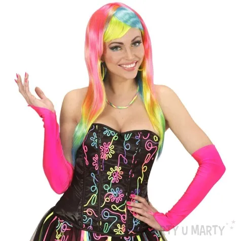 rekawiczki satynowe neonowe dlugie lata 80 rozowy widmann 43 cm