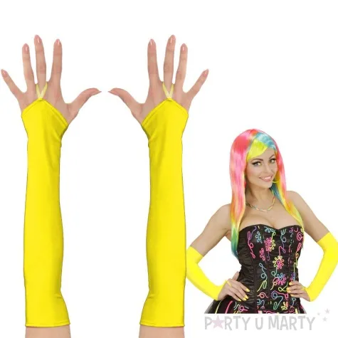 rekawiczki satynowe neonowe dlugie lata 80 zolty widmann 43 cm