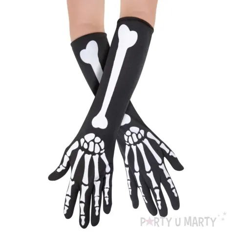 rekawiczki szkielet dlugie czarno biale partypal 36 cm