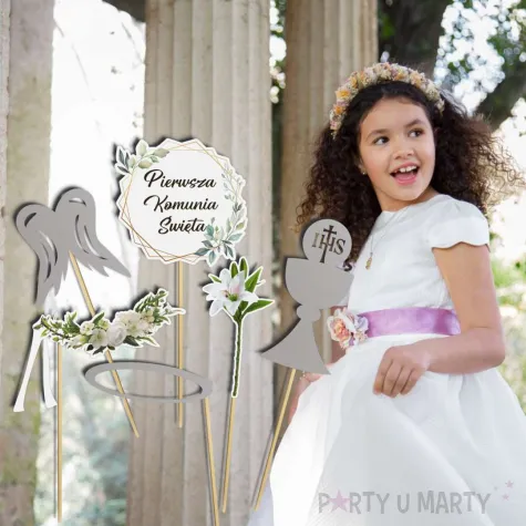 rekwizyty do zdjec fotogadzety na pierwsza komunie swieta mietowa geometria 6 szt