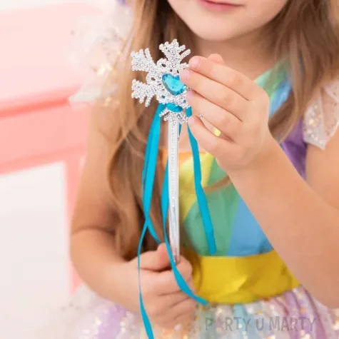 rozdzka party sniezynka z klejnotem i kokarda blekitny partypal 32 cm