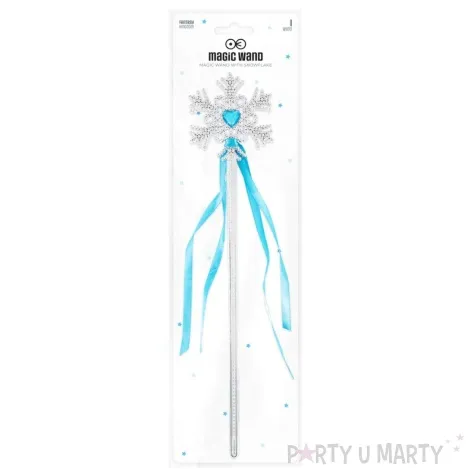 rozdzka party sniezynka z klejnotem i kokarda blekitny partypal 32 cm