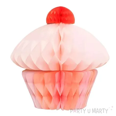 rozeta bibulowa honeycomb muffinka dekoracja wiszaca na urodziny rozowy 20 cm