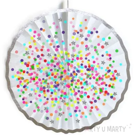 rozeta wiszaca kolorowe konfetti biala 45 cm