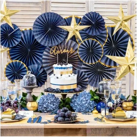 rozeta wiszaca premium gold granatowe partydeco 4 szt