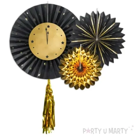 rozeta wiszaca zegar sylwestrowy czarno zloty partydeco 3 szt