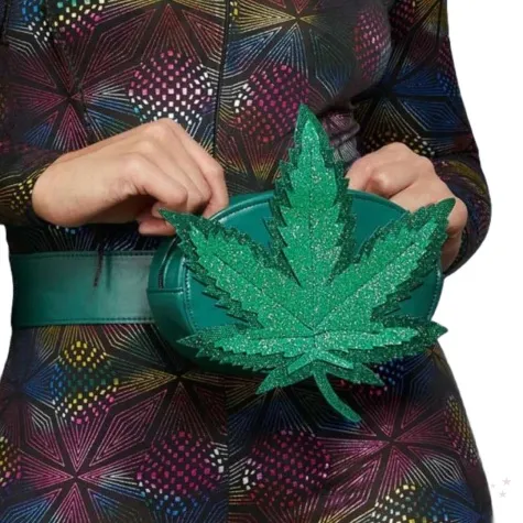 saszetka lisc marihuany brokatowy zielony butelkowy smiffys 18 5 x 12 cm