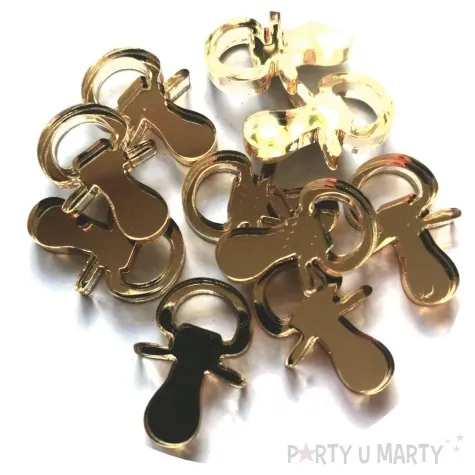 scrapki akrylowe baby shower smoczki zlote lustrzane 25 mm 10 szt