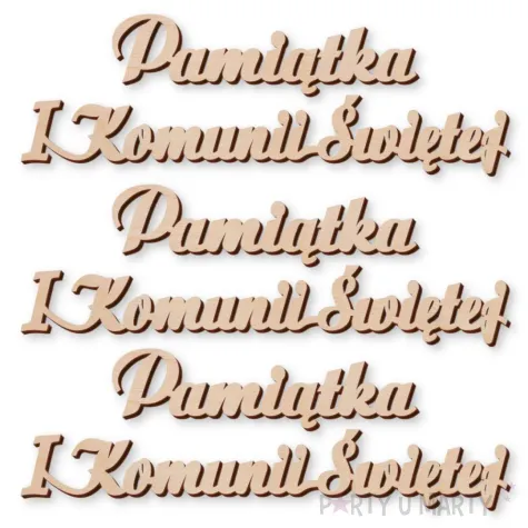 scrapki drewniane napis pamiatka i komunii swietej 90x30mm 3 szt