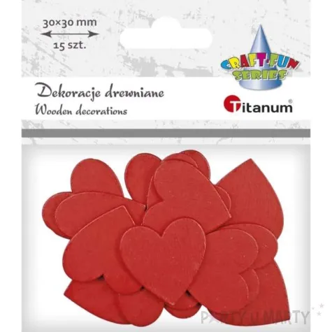 scrapki drewniane serca czerwone titanum 3 cm 15 szt