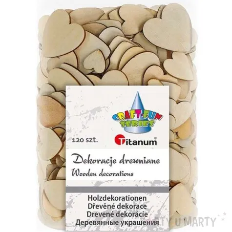 scrapki drewniane serca mix naturalne 120 szt