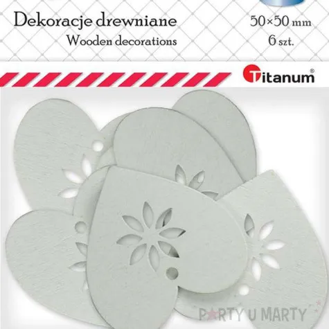 scrapki drewniane serce z kwiatkiem biale 6 szt
