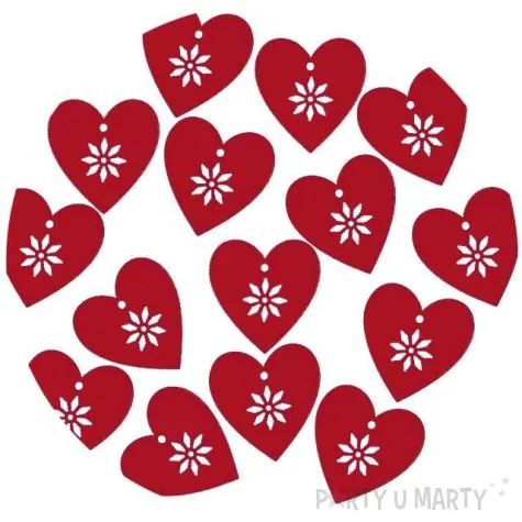scrapki drewniane serce z kwiatkiem czerwone 15 szt