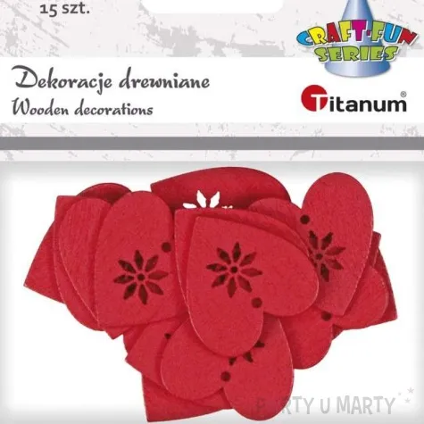 scrapki drewniane serce z kwiatkiem czerwone 15 szt