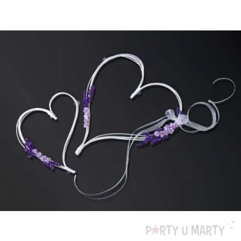 serca rattanowe z fioletowymi bukiecikami 2 szt