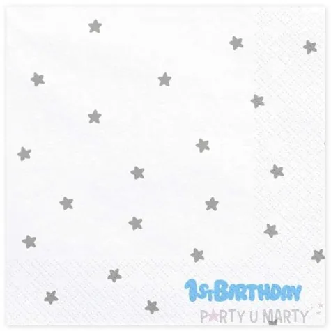 serwetki 1 urodziny 1st birthday biale partydeco 33 cm 20 szt