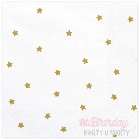 serwetki 1 urodziny 1st birthday biale partydeco 33 cm 20 szt