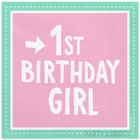 serwetki 1 urodziny birthday girl rozowe partydeco 33 cm 20 szt