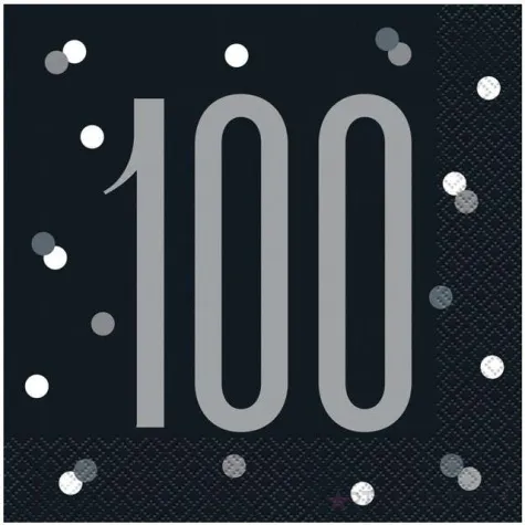 serwetki 100 urodziny glitz grochy czarne unique 33 cm 16 szt