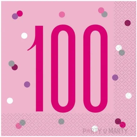 serwetki 100 urodziny glitz grochy rozowe unique 33 cm 16 szt