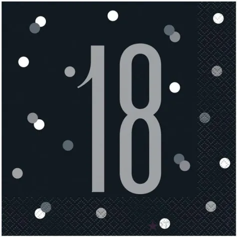 serwetki 18 urodziny glitz grochy czarne unique 33 cm 16 szt