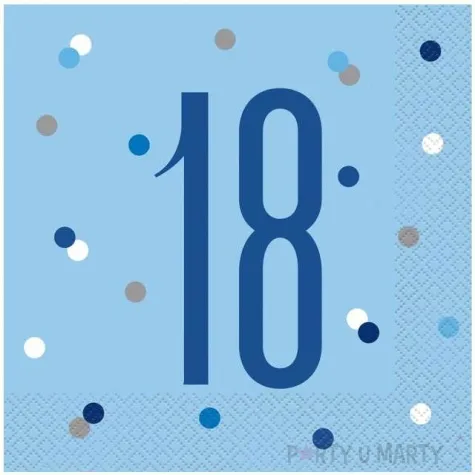 serwetki 18 urodziny glitz grochy niebieskie unique 33 cm 16 szt