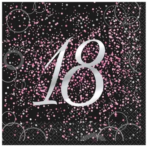 serwetki 18 urodziny glitz unique rozowe 33 cm 16 szt
