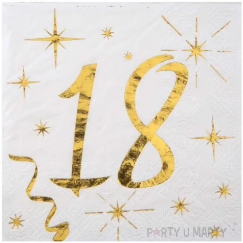 serwetki 18 urodziny gold santex biale 25 cm 20 szt
