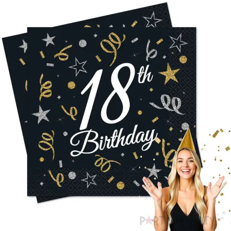 serwetki 18th birthday 18 urodziny czarne godan 33 x 33 cm 20 szt