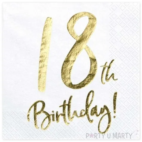 serwetki 18th birthday zlote urodziny partydeco biale 33 cm 20 szt