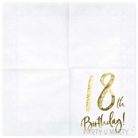 serwetki 18th birthday zlote urodziny partydeco biale 33 cm 20 szt